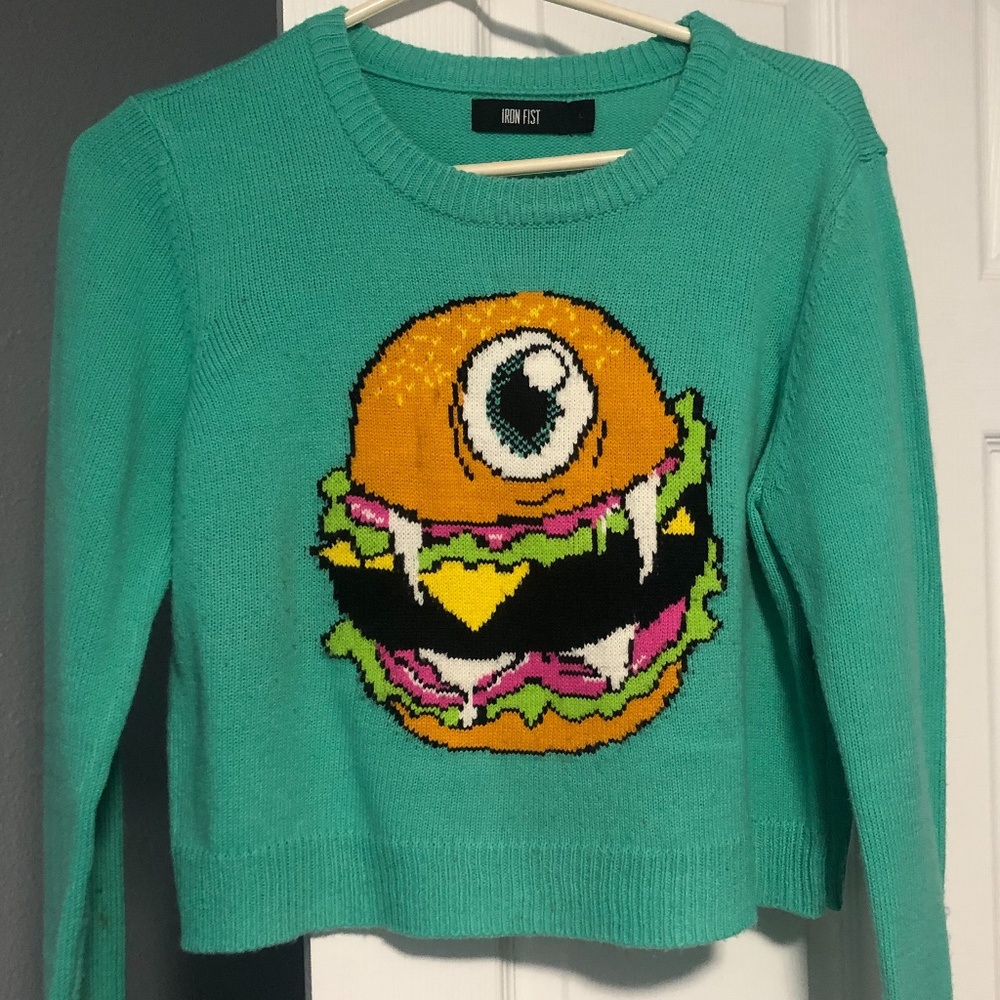 Fun hamburger monster sweater XL
